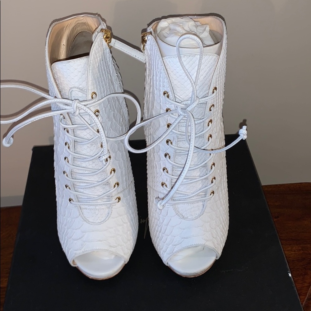 Giuseppe Zanotti Python White Lace Up Booties - image 1